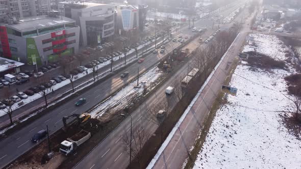 Aerial Top View Of Roadworks With Road Workers 4K