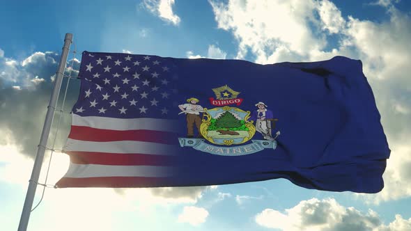 Flag of USA and Maine State