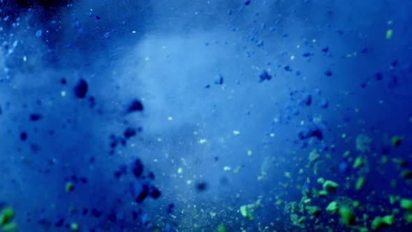 Color Mix Slow Motion of Colored Blue and Green Powder