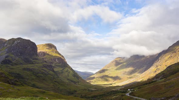 Panoramic timelapse view of highlands in Scotland