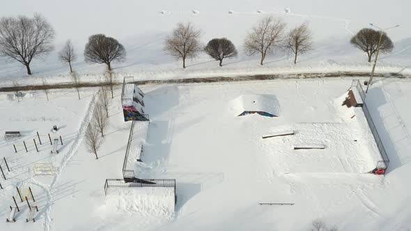 Top View of an Empty Sports Field in a Winter Park