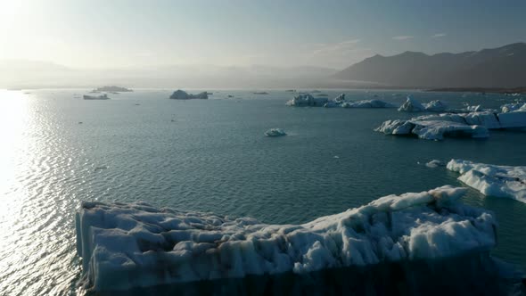 High Angle View of Ice Blocks Iceberg Floating Drifting on Jokulsarlon Lake in Vatnajokull National