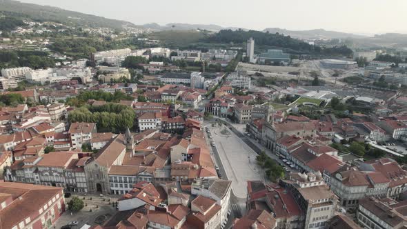 Aerial view of an Alameda in Portugal, cityscape drone shot of Portuguese town