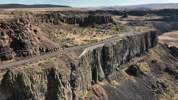 Aerial view of the Frenchman Coulee highway leading to the rock climbing feature.