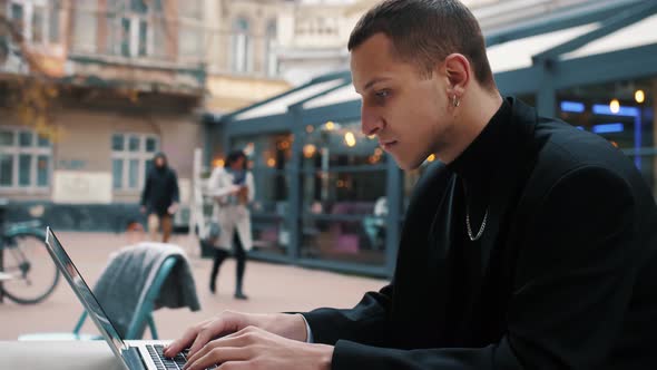 Shocked Frustrated Caucasian Businessman Student Feels Stressed Look at Computer Screen Worried of