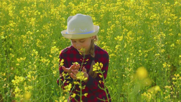 Girl with Hat Naturalist Scientist Explores Plant Life and Insect Life