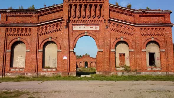 Aerial view of former russian tsar army gymnastics hall in Karosta, Liepaja, used for gymnastics per