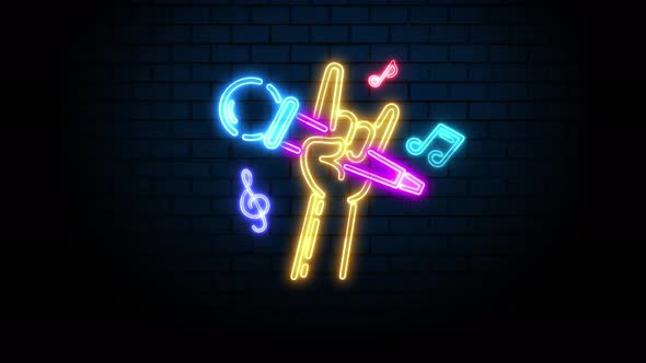 Karaoke Icon Neon Sign on Brick Wall