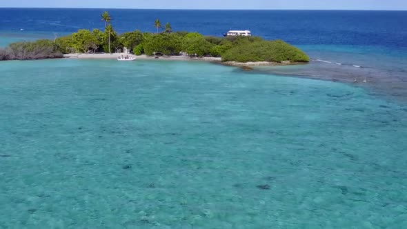 Aerial landscape of sea view beach journey by lagoon with sand background