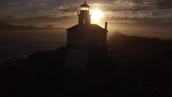 Aerial view of Coquille River Lighthouse in Bandon, Oregon