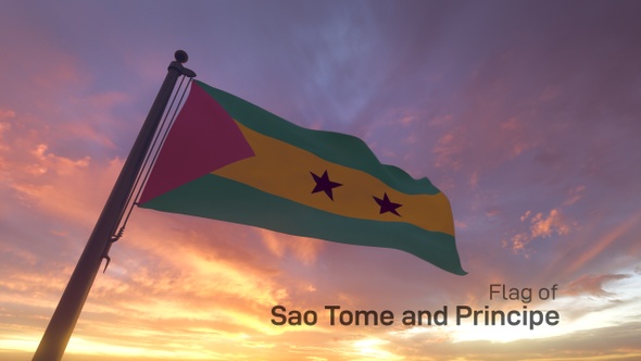 Sao Tome and Principe Flag on a Flagpole V3