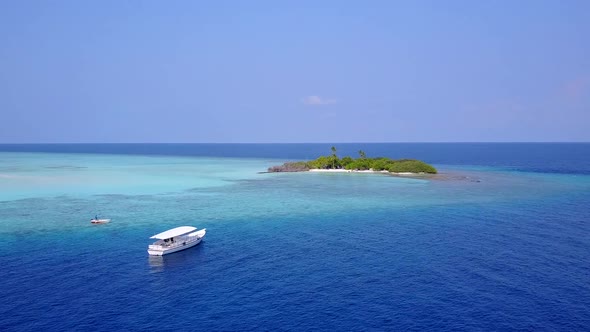 Aerial drone panorama of seashore beach by water and sand background