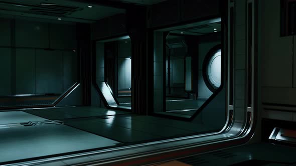 Futuristic Interior of Spaceship Corridor with Light alt