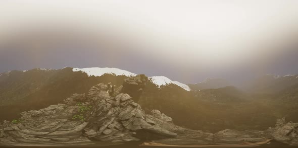 VR 360 Aerial Camera Moving Above Rocks