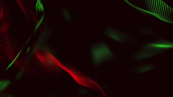 Abstract particle wave green red colorful tech line background