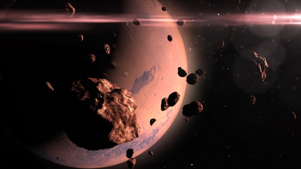 Asteroids Meteors close Planet Mars