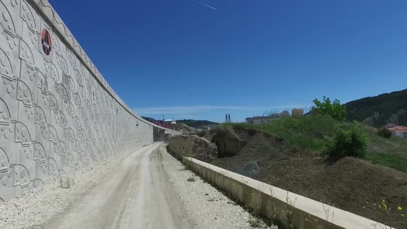 Road construction, bridge and underpass.