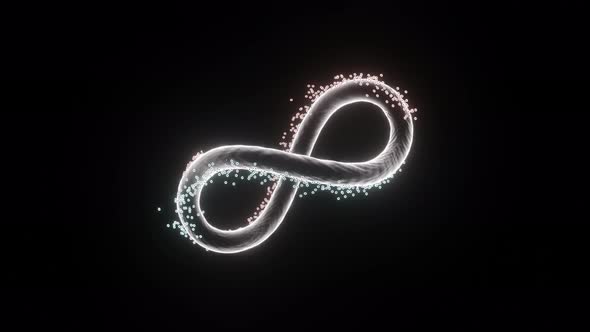 Colored infinity sign spinning isolated on black background, seamless loop