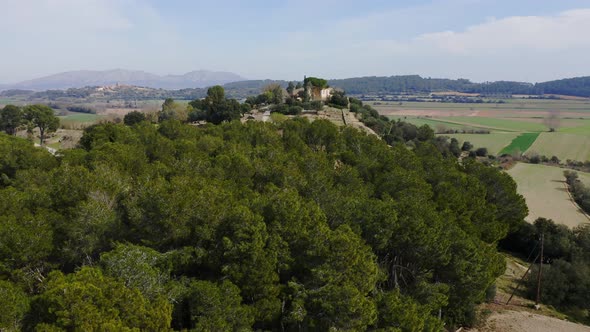 Drone shot of a colossal archeological museum in the small town of Ullastret,Catalonia.