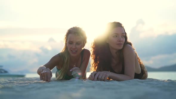 Girls Playing Sand in Koh Tean Beach