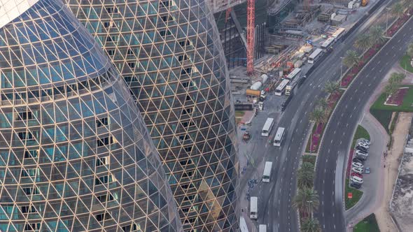 Skyline View of Intersection Traffic on Al Saada Street Near DIFC Timelapse in Dubai UAE