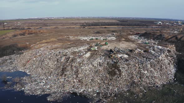 Aerial View on City Rubbish Dump with Flocks of Seagulls