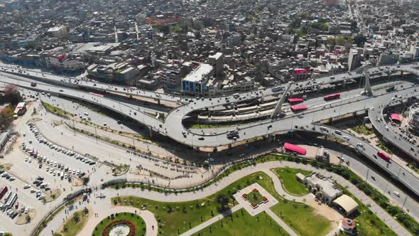 Wide Drone Shot Of Lahore Flyover Bridge Pakistan