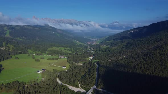 Amazing View of Dolomites Mountain Valley From Drone