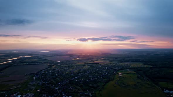 Aerial Summer View From Flying Drone of Plowed Field