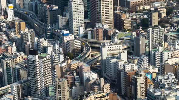 time lapse of the Metropolitan Expressway junction road and city, Tokyo, Japan