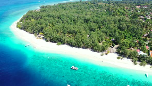 Aerial abstract of exotic resort beach lifestyle by shallow ocean with bright sand background of a d