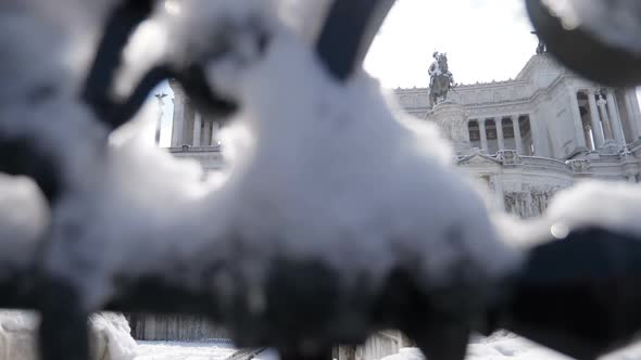 Hide view of Vittoriano covered with snow- Rome, Italy