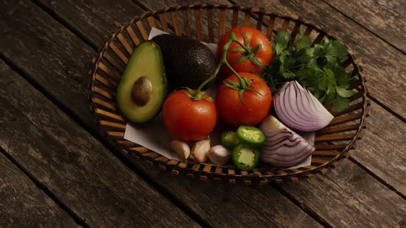 Rotating shot of beautiful, fresh vegetables on a wooden surface - BBQ 117