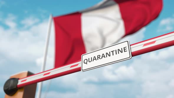 Opening Boom Barrier with QUARANTINE Sign at Flag of Peru alt