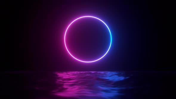 Glowing Neon Circle Frame And Ocean Futuristic Background