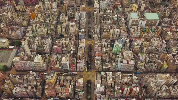 Aerial view of Hong Kong Downtown. Financial district and business centers in urban city. Top view.