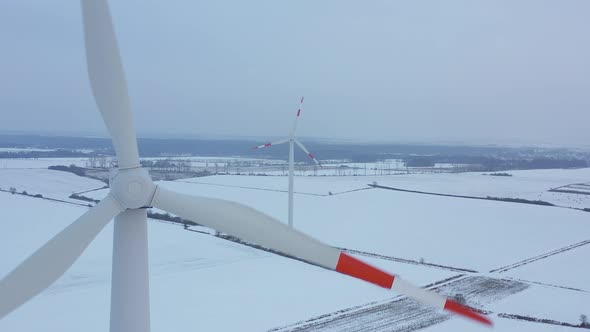 View From the Height of Energy Producing Wind Turbines in Winter Poland