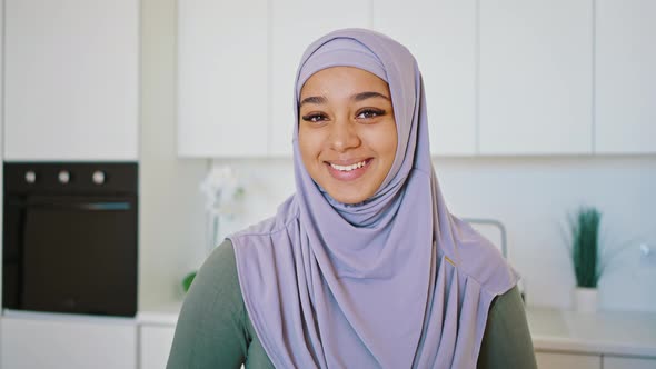 Closeup Portrait of Young and Attractive Smiling Muslim Girl in Hijab