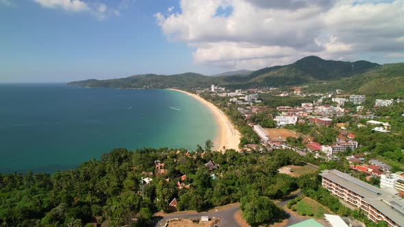 Beautiful landscape coastline of tropical white sand Karon beach in Phuket Thailand on a summer sunn