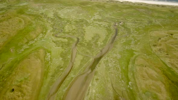 Abstract aerial view of wetlands river Landscape in The Netherlands.