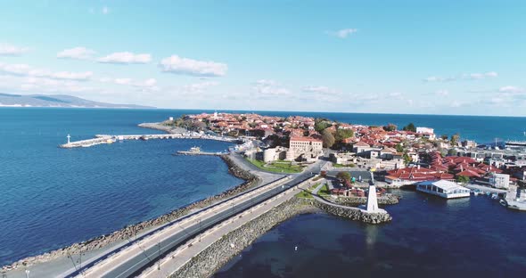4K aerial footage of Nessebar, ancient city on the Black Sea coast of Bulgaria.