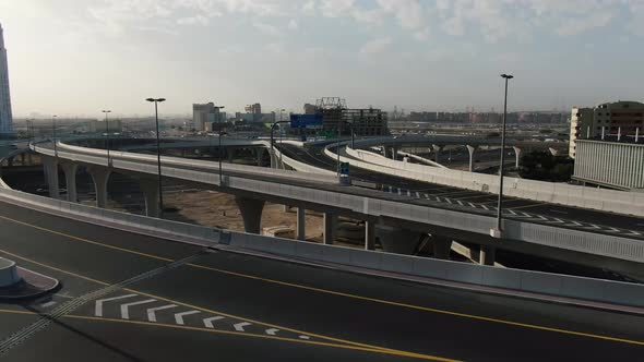 Massive Construction Site in the Background of a Big Intersection Dubai