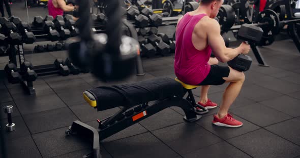 Bodybuilder Training With Dumbbells At A Gym