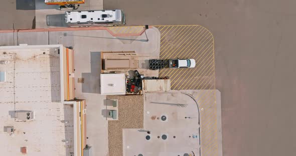 Aerial View of Transportation Station with Truck Stop Near Interstate Highway