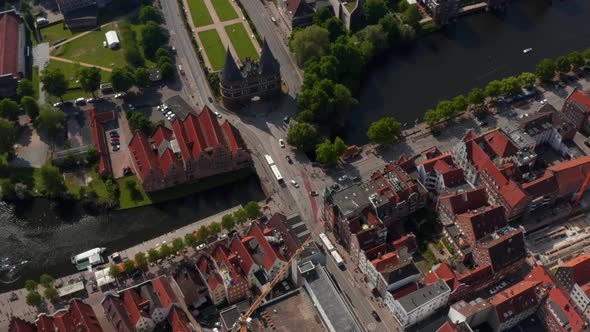 High Angle View of Old Town with Red Brick Buildings