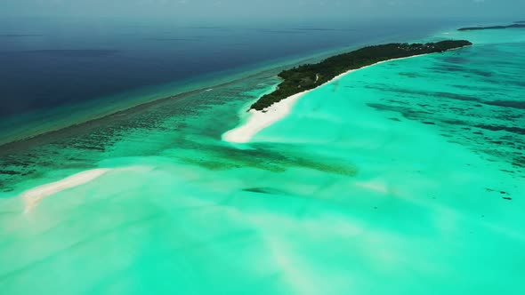 Aerial view panorama of paradise island beach time by blue green ocean and white sandy background of