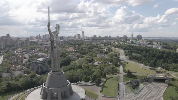 Kyiv, Ukraine: Aerial View of the Motherland Monument. Flat, Gray