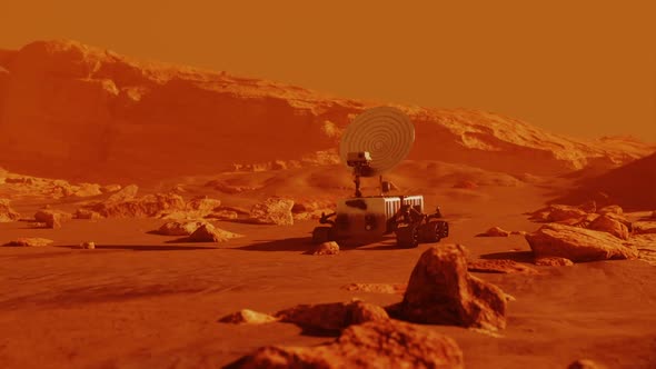 Small Rover on Mars Red Planet Surface Exploring