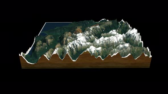 Mount Aspiring National Park terrain map 3D render 360 degrees loop animation
