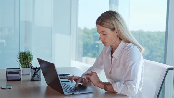 Confident Focused Entrepreneur Female Leader on Online Video Call Web Cam View